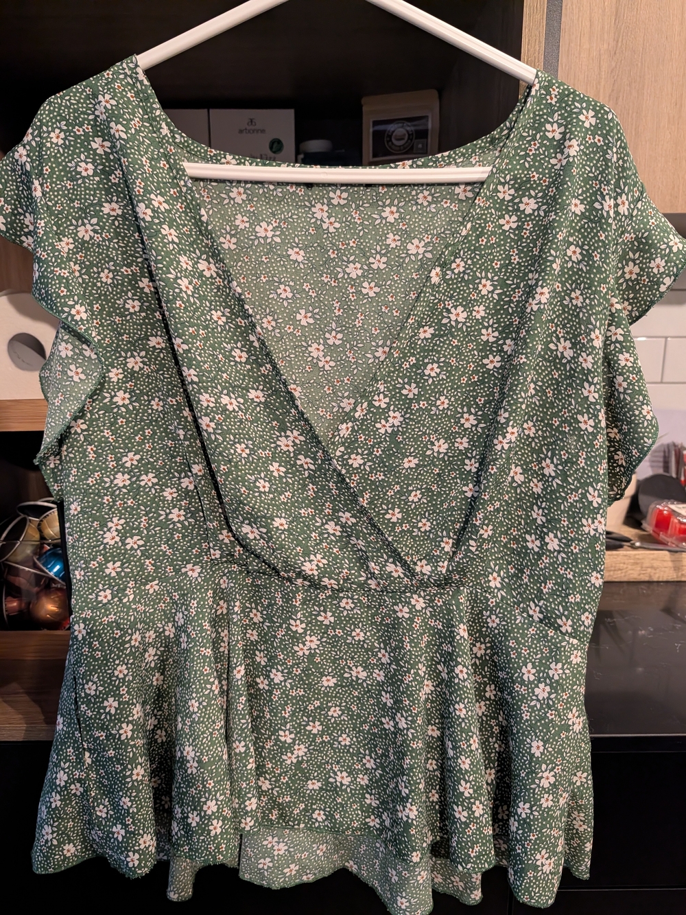 Green Floral Wrap Peplum Top - Women's
